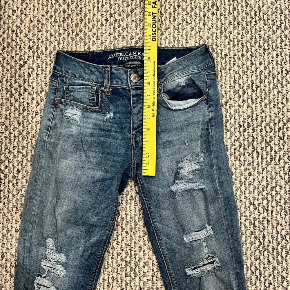 American Eagle AEO Denim Jeans Women's Size 0 Super Stretch Ripped 5 Pockets - Picture 7 of 9